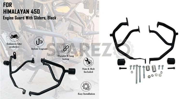 For Royal Enfield New Himalayan 450 Engine Guard with Sliders Black - SPAREZO